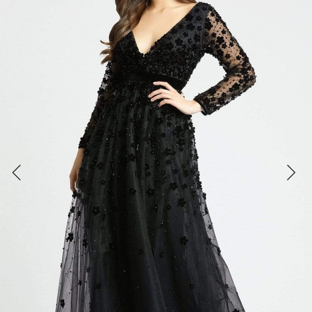 Mac Duggal Black Floral Embellished Gown